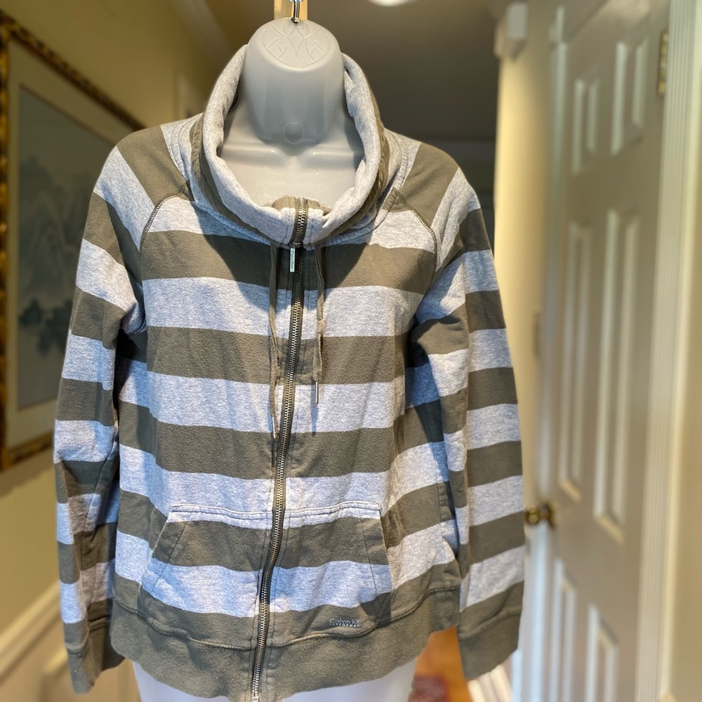 Calvin Klein - Lady green/gray stripe sweatshirt, Size: L